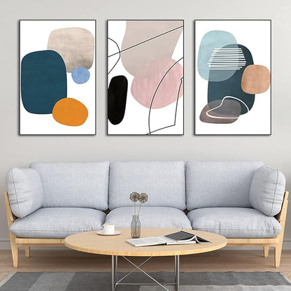 MPLONG Wall Art 3 Pieces Of Framed Decorative Paintings Abstract Simple Orange White Blue And Other Color Blocks Wall Art Canvas Prints Home Decoration Gifts Size 20" x 28" x 3 Panels