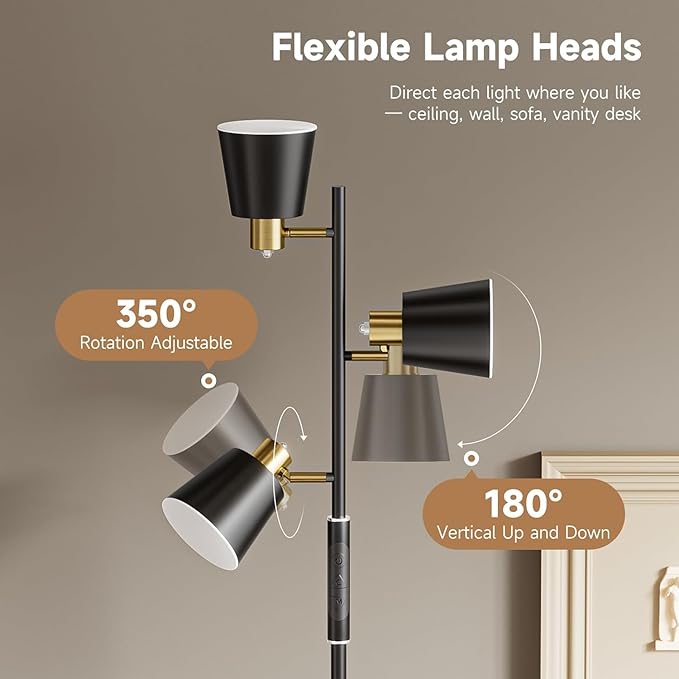Upgraded RGB Tree Floor Lamp, 2500LM Super Bright Standing Lamp with 9 Dynamic Modes, 10 Color Temperatures, LED Floor Lamp with 3 Rotatable Lights, Modern Floor Lamps for Living Room Gaming Room