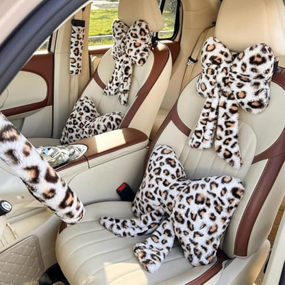 2 Pack Cute Leopard Print Bow Throw Pillows Furry Cheetah Bownote Plush Pillow Decor Bow Lumbar Suffed Pillow for Home Living Room Bedroom Bed Couch Cushion