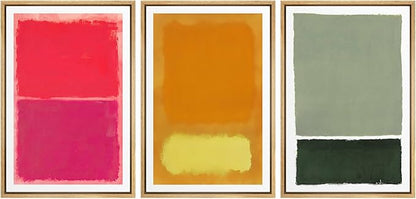 SIGNLEADER Framed Canvas Print Wall Art Set Vibrant Abstract Color Block Modern Minimalist Red, Orange, and Green Illustrations Boho Decorative for Living Room, Bedroom, Office - 24"x36"x3 Natural