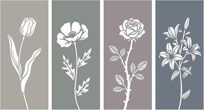 Sanwarm 4 Pieces Metal Wall Decor, Floral Botanical Minimalist Metal Wall Art Sage Boho Hanging Decoration for Home Bathroom Living Room Bedroom Garden Office Housewarming Gifts