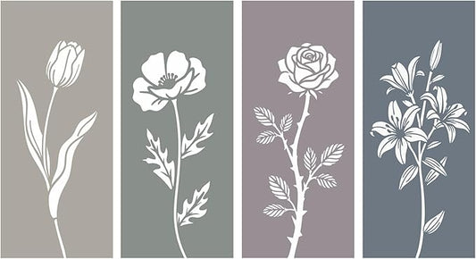 Sanwarm 4 Pieces Metal Wall Decor, Floral Botanical Minimalist Metal Wall Art Sage Boho Hanging Decoration for Home Bathroom Living Room Bedroom Garden Office Housewarming Gifts