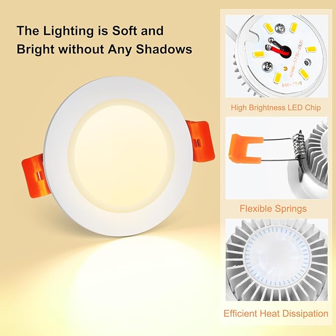 2 Inch LED Recessed Lighting, Dimmable Downlight 3W(35W Halogen Equivalent), CRI80, 3000K Warm White Ceiling Light with LED Driver(24 Pack)