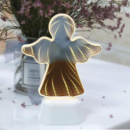 Double-Sided Mirror Tunnel Light, 3D Infinite LED Angel Sign for Children's Room Night Light, Party Home Decor (Angel)