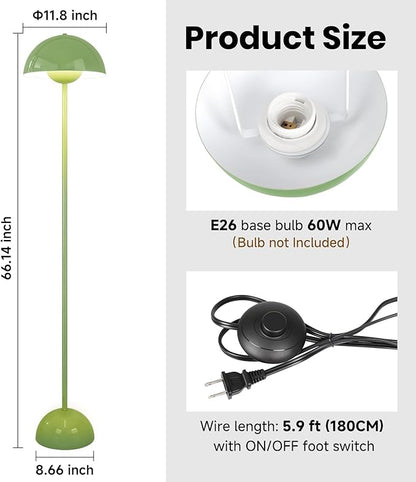 Coucrek Floor Lamp for Living Room, 66'' Tall Industrial Standing Lamp with Unique Reflecting Shade, Mid Century Modern Ambient Light for Bedroom Office Corner, Pastel Green