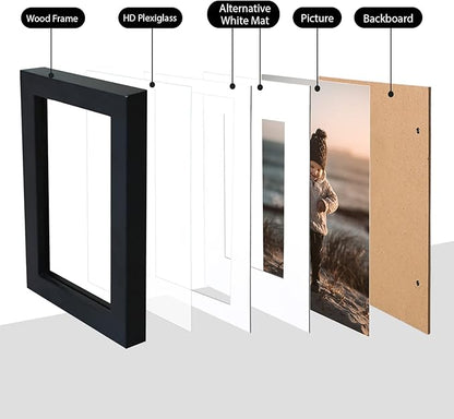 KINLINK 5x7 Picture Frame Black, Solid Wood Frames 5x7 with Acrylic Plexiglass for Pictures 4x6 With Mat,Tabletop and Wall Display, 5 x 7 Picture Frame Set of 4
