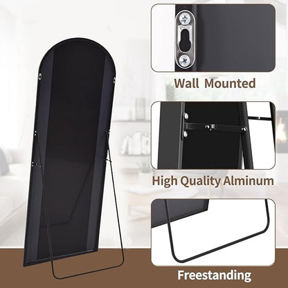 OGCAU Full Length Mirror, 70"x26" Arched Full Body Floor Mirror with Stand, Hanging or Leaning, Standing, Wall Mounted with Aluminum Frame for Bedroom Living Room (Black)