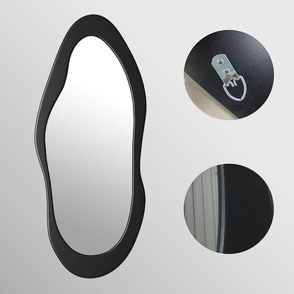 55"x 24" Irregular Wavy Full Length Mirror Black Wooden Framed Full Body Mirror Irregular Wall Mirrors Hanging for Bedroom Living Room Cloakroom