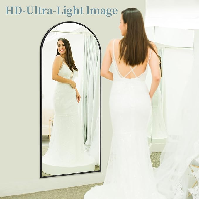 Full Length Mirror with Stand, 56"x15" Arched Full Body Mirror, Large Stand Up Aluminum Frame Floor Freestanding Hanging Leaning Mounted for Bedroom Living Room Entryway Black