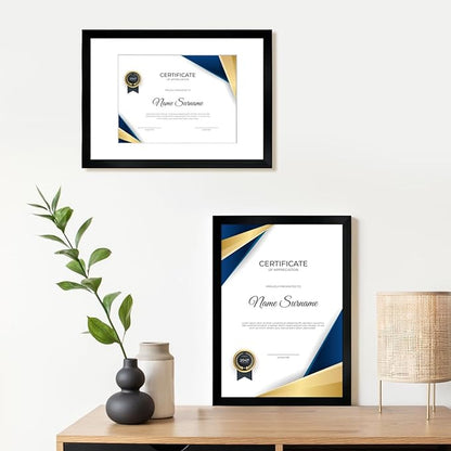 A4 Picture Frame Set of 6, Display Pictures 6x8 with Mat or 8.3x11.7 Without Mat, Document 8.3 x 11.7 Frame, Poster Frames, Black