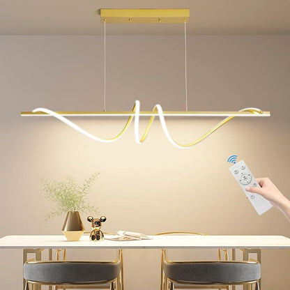 Modern LED Gold Pendant Light, 57IN Ceiling Chandelier Fixtures Dimmable with Remote Control 3000k-6500K Adjustable Color Temperature, Aluminum Island Lighting Lamp for Dining Room, Living Room