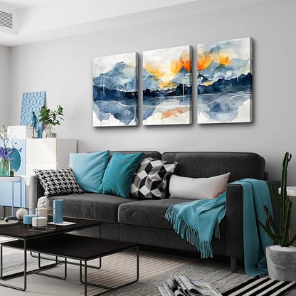 TTHYUEWS Large Wall Art Prints Artwork Living Room Wall Art 3 Pcs Mountain Landscapes Canvas Wall Decor for Bedroom Office Decoration Bathroom Abstract Pictures Modern Paintings Aesthetic Home Decor