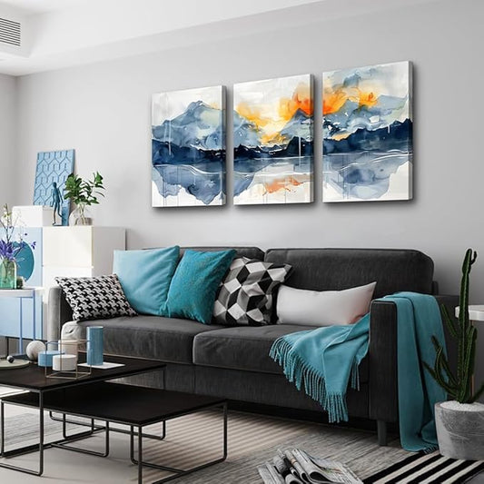 TTHYUEWS Large Wall Art Prints Artwork Living Room Wall Art 3 Pcs Mountain Landscapes Canvas Wall Decor for Bedroom Office Decoration Bathroom Abstract Pictures Modern Paintings Aesthetic Home Decor