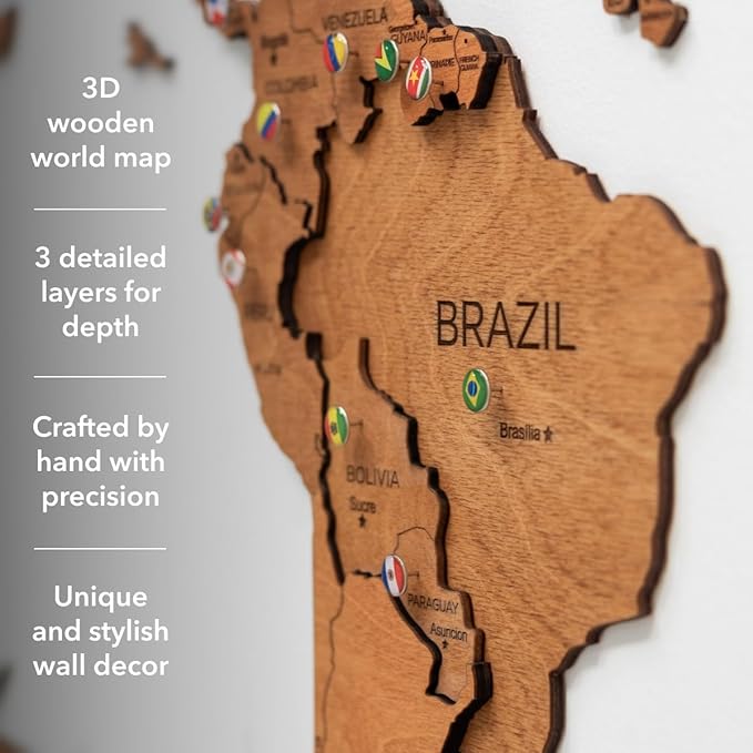 Enjoy The Wood 3D Wooden World Map Wall Art - Large Travel Map with Pins for Art Decor - Decorative Map of the World for Home, Office - Travel Wall Art Housewarming Gift Idea (Oak, M, Unframed)