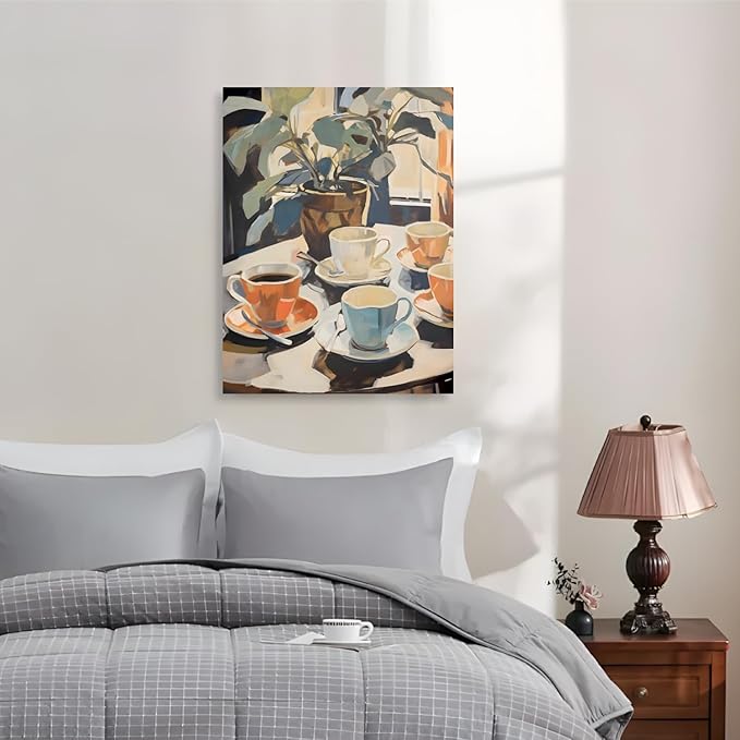 GELDSTEI Framed Coffee Wall Art, Vintage Cafe Aesthetic Picture, Cafe Bar Wrapped Canvas Artwork, Retro Coffee Poster Print, Modern Rustic Wall Decor for Kitchen Dining Room Ready to Hang 16x24 Inch