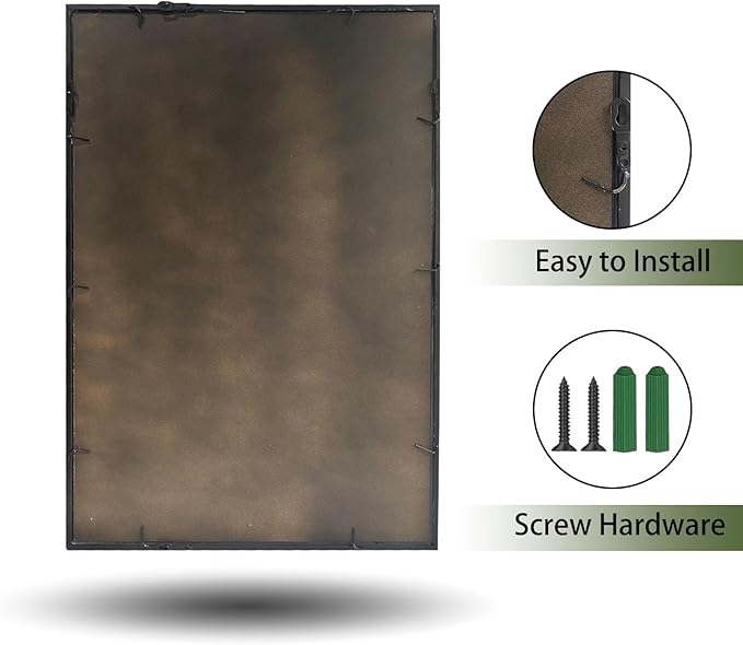 OUSHUAI Balck Rectangle Mirror,Window Pane Grid Mirror,Minimalism Wall Mounted Mirror for Entryway,Hallway,Living Room,Fireplace 24"X36"