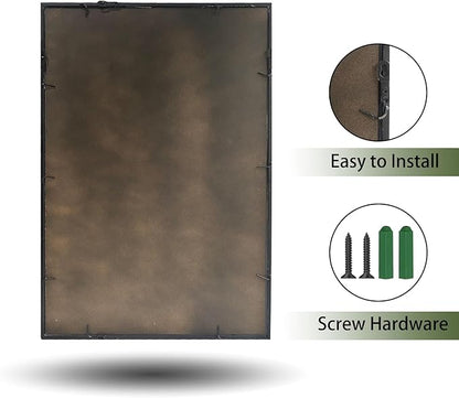 OUSHUAI Balck Rectangle Mirror,Window Pane Grid Mirror,Minimalism Wall Mounted Mirror for Entryway,Hallway,Living Room,Fireplace 24"X36"