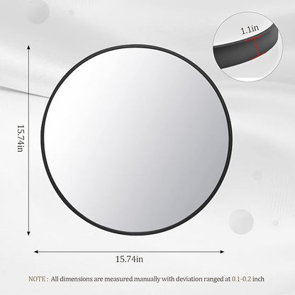 HARRITPURE Round Mirror 15.7" Black Wall Mounted Circle Mirror with Aluminum Alloy Frame Modern Design for Bathroom, Living Room, Vanity, Bedroom, Entryway