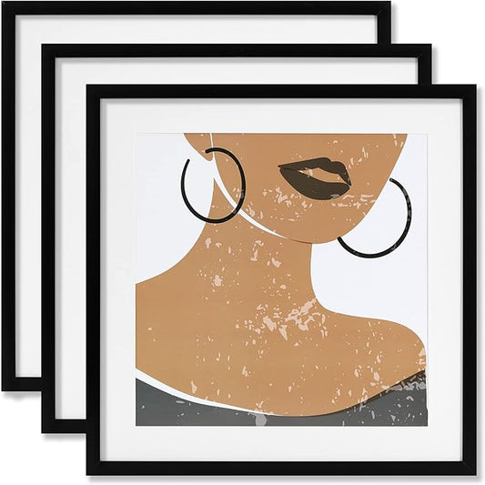 ELSKER&HOME 20x20 Picture Frame Black Set of 3, 20x20 Frames without Mat or 16x16 with Mat 3 Pack, Photo Frame Wall Mounting
