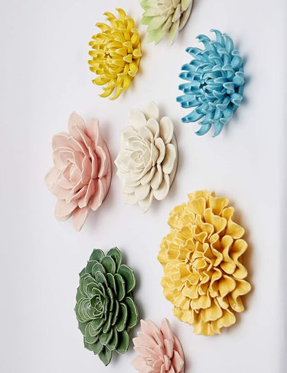 SEINHIJO Ceramic Flower Wall Decor 3D Wall Art Sculpture Modern Art Gift for Bedroom Living Room Home Office Pink 7.1 Inch