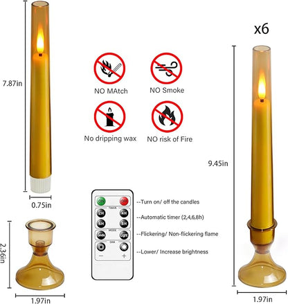 Sasigeiaa Flameless Taper Candles with Remote and Timer - 6 Pack LED Candles, Battery Operated, for Home, Wedding, Party (Gold)