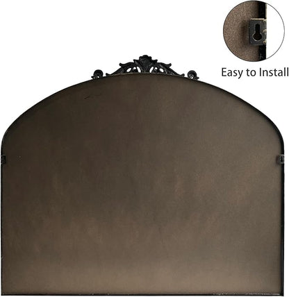 OUSHUAI Black Arched Mirror for Wall,Baroque Fireplace Mirror Decor,Brass Wall Mirror,Ornate Mirrors for Entryway/Bathroom/Living Room/Hallway 36"X30" …