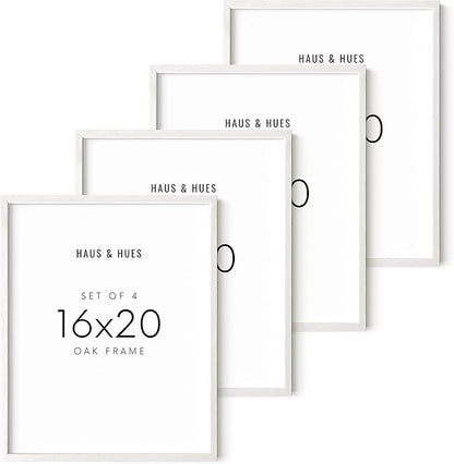 HAUS AND HUES White Oak Wood 16x20 Picture Frames - Set of 4, Elegant Frames for Posters and Photos