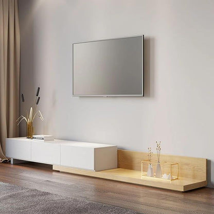 homary Wood Extendable TV Stand Rectangle Entertainment Center with 3-Drawer & Shelf Media TV Console for Living Room Bedroom (White & Natural)