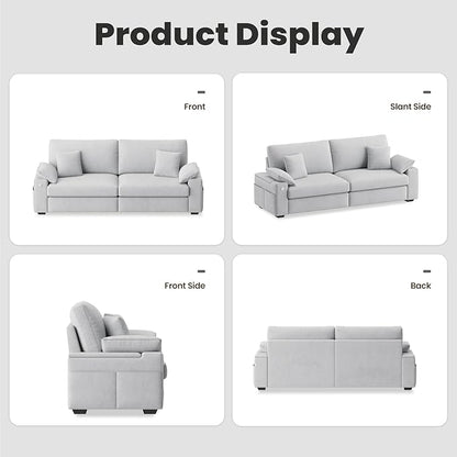 88.58" Modern Loveseat Couches for Living Room, Comfy Sofa with Deep Seat Couch, USB/Type-C Port, Side Storage, Removable Cover, Couches for Living Room Apartment, Light Grey