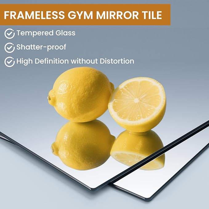 pertetey Home Gym Mirrors,12X12 Inch-4Pack Mirror Tiles Full Length Frameless Wall Mounted Mirror, Tempered Glass Body Tiles for Yoga, Exercise, Dance Studio