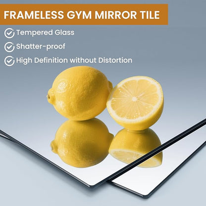 pertetey Home Gym Mirrors,12X12 Inch-4Pack Mirror Tiles Full Length Frameless Wall Mounted Mirror, Tempered Glass Body Tiles for Yoga, Exercise, Dance Studio