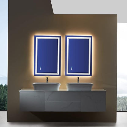 24x32 inch LED Bathroom Mirror RGB Color Changing Backlit Mirror Shatterproof Dimmable Anti-Fog Vanity Mirror with Double Lights (RGB Multicolor Backlit + Adjustable Front-Lighted)