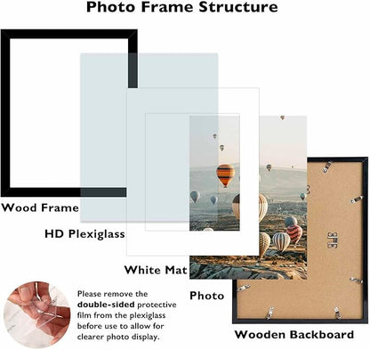10x14 Picture Frame Set of 12 for 30 x 40 cm Diamond Art Painting, Display 8.5x11 with Mat or 10x14 without Mat, Wood 10 by 14 Wall Gallery Poster Photo Frames Bulk with 8.5x11 Mat,12 Pack, Black