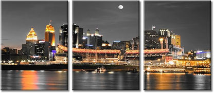 Cincinnati Ohio City Skyline Modern Home Decor American Cityscape Pictures Wall Art for Bedroom, Living Room, Office. 3 Panels Skyscrapers House Decor Ready to Hang (36" Wx16 H)