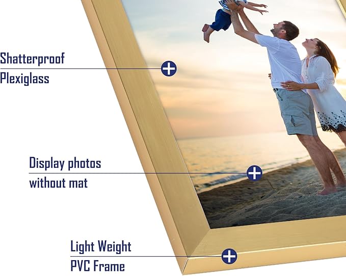 Hoikwo 14 Packs 4x6 Gold Multi Plastic Picture Frames Set with Plastic Cover for Family Photos, Artwork, Light Weight Bulk 4 by 6 Frames Pack for Wall Hanging and Table, Stylish Picture Frames