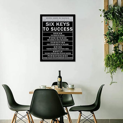 Six Keys to Success Motivational Framed Office Art Execution Grind Hustle Verbs Artwork Inspirational Gift for Men Easy to Hang-18 inch x 24 inch