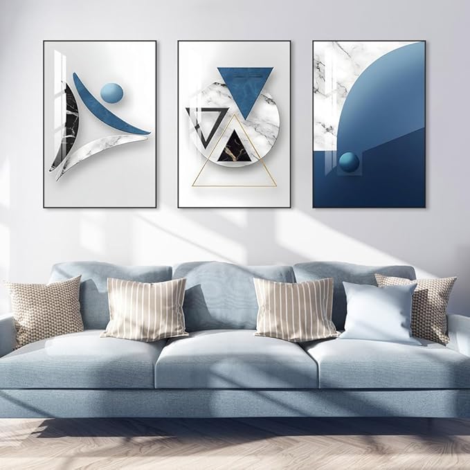 SUCSACEK Decorative Wall Art Prints 3 Panels Abstract Painting for Living Room, Bedroom, Dining Room, Kitchen, Bathroom, Office, Home Decor (Blue)