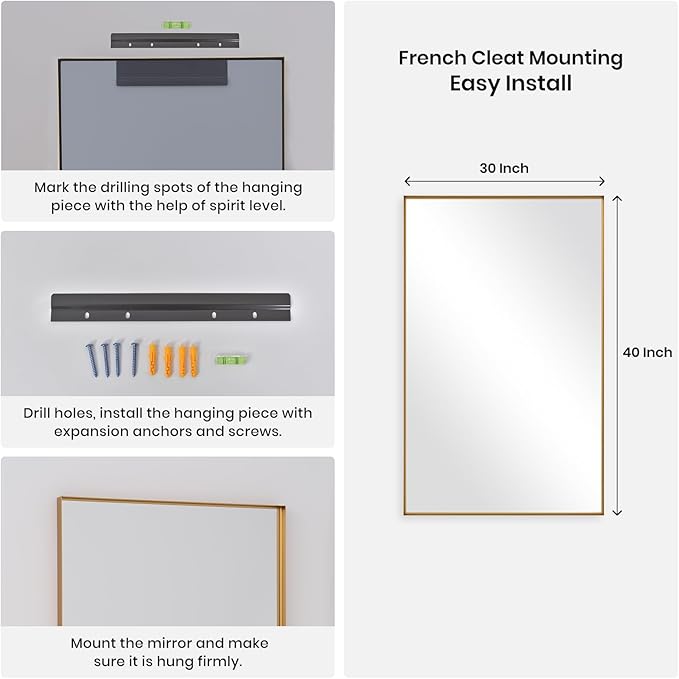 Anpark Wall Mirror 30" x 40" for Bathroom Modern Gold Deep Frame Mirror for Wall Decorative Horizontal or Vertical Wall Mounted Mirror for Bedroom Living Room Entryway Wall Decor