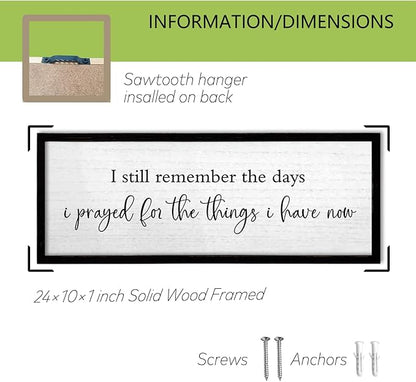 TQianJiang Inspirational Quote Bible Verse Wall Decor I Still Remember the Days I Prayed Sign 24"×10" Christian Grateful Motivational Religious Art for Catholic Living Room Large Wall Hanging (Black)