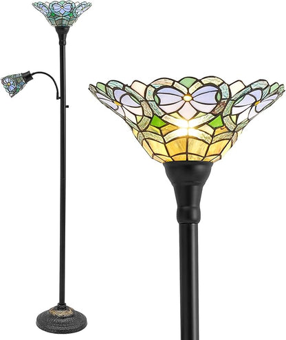 Luvkczc Tiffany Floor Lamp, Stained Glass Lamp Victorian Style with Adjustable Gooseneck Reading Lamp – 70" Tall Torchiere Floor Lamps for Living Room