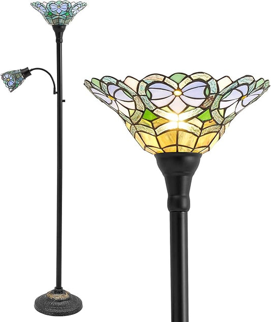 Luvkczc Tiffany Floor Lamp, Stained Glass Lamp Victorian Style with Adjustable Gooseneck Reading Lamp – 70" Tall Torchiere Floor Lamps for Living Room