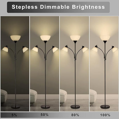 RISLG Floor Lamps for Living Room,Standing Lamp with Stepless Dimming, 3 Lights Adjustable Reading Lights, Morden Tall Lamps for Living Room, Bedroom, Office