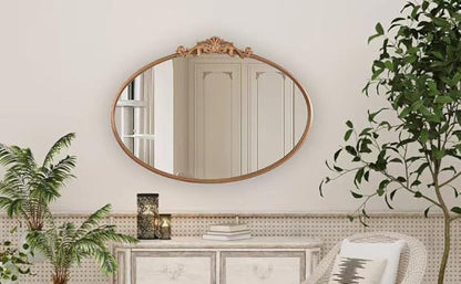 OUSHUAI Gold Oval Mirror for Wall,Baroque Fireplace Decor,Brass Wall Mirror,Victorian Vintage with Full Matel Frame,Ornate Entryway/Bathroom/Living Room/Hallway 36''X24'' (XD-004ZM)