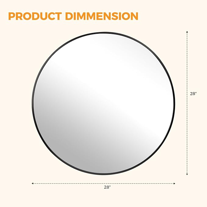 OLIXIS Bathroom Round Mirror for Over Sink, 28 Inch Wall Circle Mirror with Matte Metal Framed, Modern Wall Mount Vanity Mirror for Home Decor, Living Room, Bedroom, Black