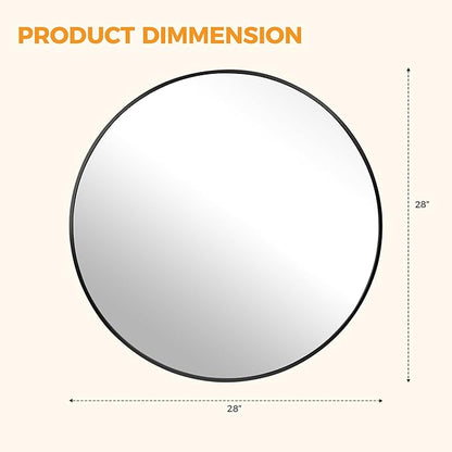 OLIXIS Bathroom Round Mirror for Over Sink, 28 Inch Wall Circle Mirror with Matte Metal Framed, Modern Wall Mount Vanity Mirror for Home Decor, Living Room, Bedroom, Black