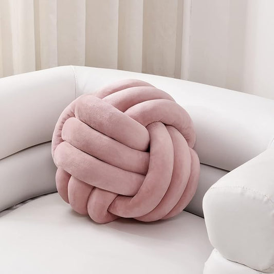 Sioloc Soft Knot Ball Pillows,Round Throw Pillow Cushion Home Decoration Plush Pillow,Throw Knotted Pillow Handmade Round Plush Pillow（13.7inches,Blush1）