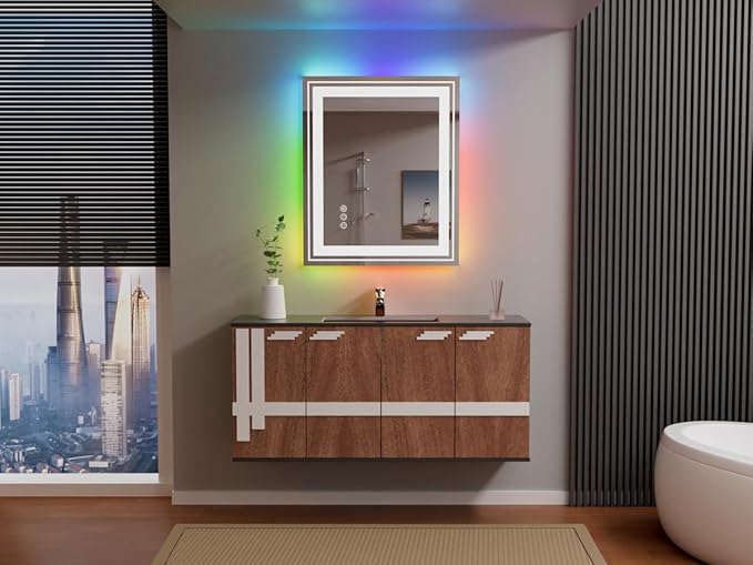 Snowdool LED Mirror for Bathroom, 30"X36" with 8 RGB Backlit +3 Front Lit (Adjustable Individually), Anti-Fog, Lighted Bathroom Vanity Mirror for Wall, Shatterproof, Memory Function, Tempered Glass