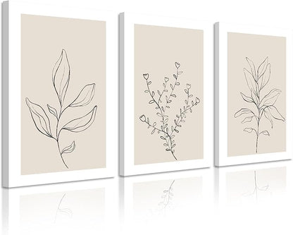 Botanical Wall Art Decor Neutral Wall Decor Boho Beige Canvas Wall Art Botanical Minimalist Pictures Botanical Neutral Prints Beige Posters Boho Artwork for Room Bedroom 12x16x3 Inch Framed