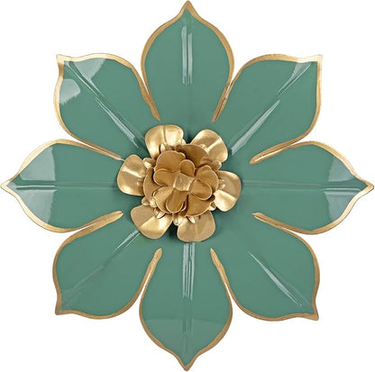 10" Metal Flowers Wall Decor, Green & Gold 3D Floral Metal Wall Art Decor for Inoor & Outdoor Use, Vintage & Modern Walls Arts for Bathroom, Living Room, Bedroom, Office, Garden, Patio, Porch, 1 Piece