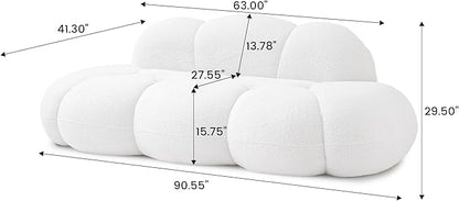 Modern Curved Sofa, 3 Seater, Soft Sherpa Upholstered Sofa, Minimalist Style Comfy Cloud Couch for Living Room Apartment, White